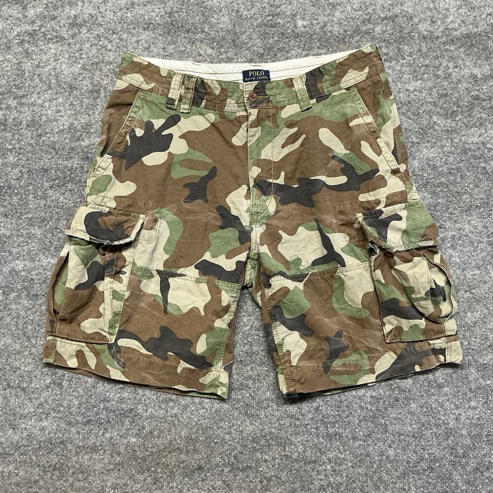 Polo Ralph Lauren Camouflage Cargo Cotton Shorts with Pockets, Green Brown Black
